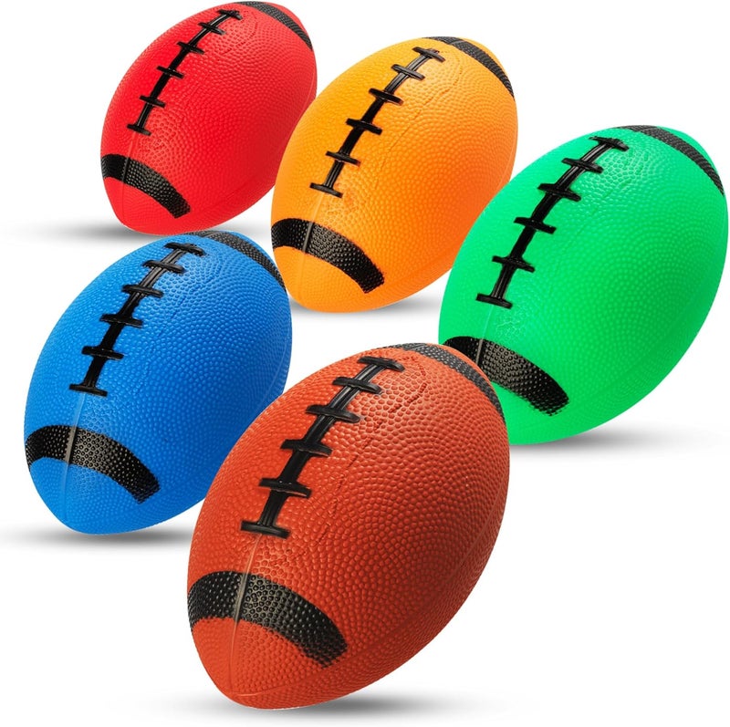 PlayBolt 6-Inch Mini Footballs for Kids (Pack of 5) - Inflatable PVC Football Toys for Boys & Girls w/Hand Pump, Easy to Grip Small Sports Balls for Backyard, Recess, Party Favor, Indoor/Outdoor - Image 1